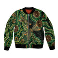 Green Indigenous Dragonfly Australia Sleeve Zip Bomber Jacket Aboriginal Art - Aussie Hoodie