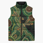 Green Indigenous Dragonfly Australia Sleeveless Puffer Jacket Aboriginal Art - Aussie Hoodie