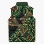 Green Indigenous Dragonfly Australia Sleeveless Puffer Jacket Aboriginal Art - Aussie Hoodie