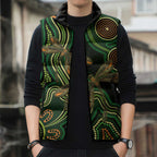 Green Indigenous Dragonfly Australia Sleeveless Puffer Jacket Aboriginal Art - Aussie Hoodie