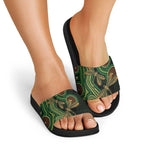 Green Indigenous Dragonfly Australia Slide Sandals Aboriginal Art - Aussie Hoodie