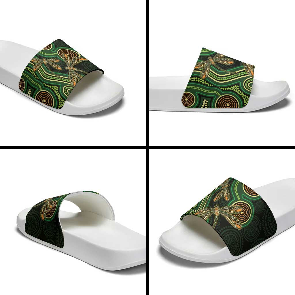 Green Indigenous Dragonfly Australia Slide Sandals Aboriginal Art - Aussie Hoodie