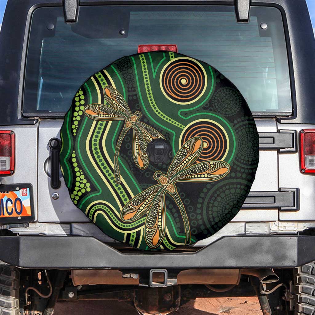 Green Indigenous Dragonfly Australia Spare Tire Cover Aboriginal Art - Aussie Hoodie