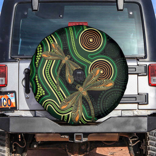 Green Indigenous Dragonfly Australia Spare Tire Cover Aboriginal Art - Aussie Hoodie