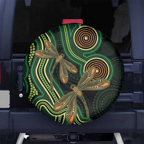 Green Indigenous Dragonfly Australia Spare Tire Cover Aboriginal Art - Aussie Hoodie