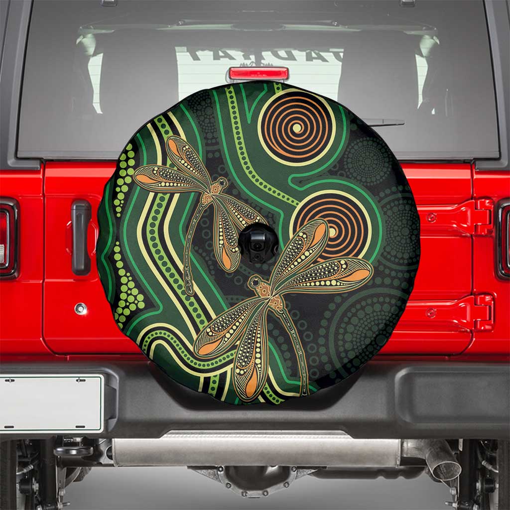 Green Indigenous Dragonfly Australia Spare Tire Cover Aboriginal Art - Aussie Hoodie