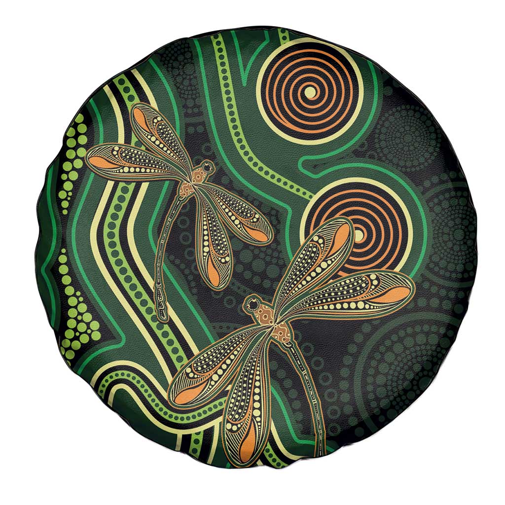 Green Indigenous Dragonfly Australia Spare Tire Cover Aboriginal Art - Aussie Hoodie