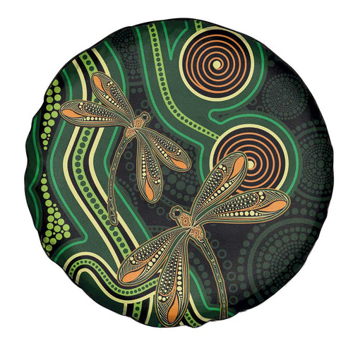 Green Indigenous Dragonfly Australia Spare Tire Cover Aboriginal Art - Aussie Hoodie