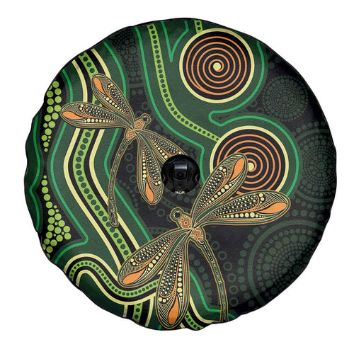 Green Indigenous Dragonfly Australia Spare Tire Cover Aboriginal Art - Aussie Hoodie