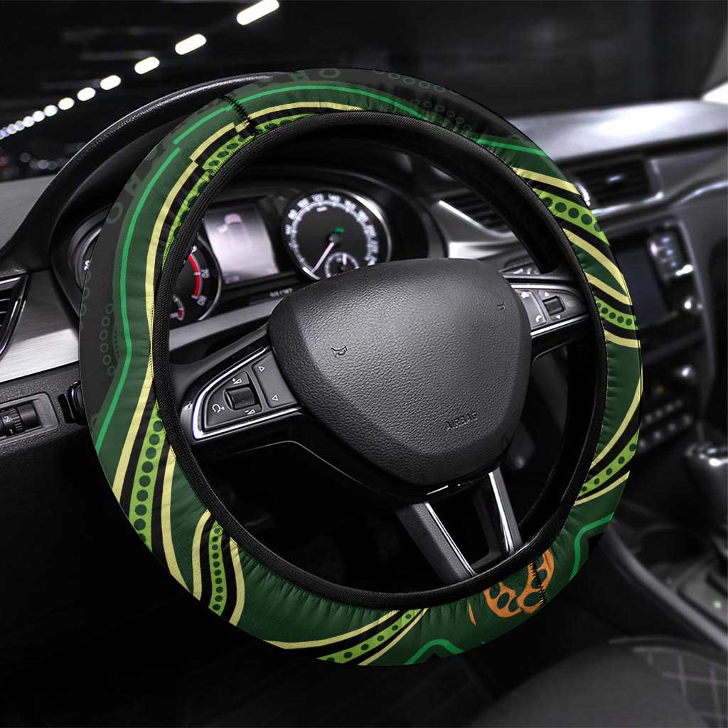Green Indigenous Dragonfly Australia Steering Wheel Cover Aboriginal Art - Aussie Hoodie