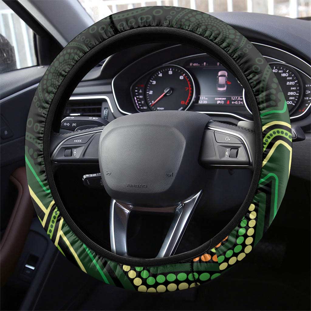 Green Indigenous Dragonfly Australia Steering Wheel Cover Aboriginal Art - Aussie Hoodie