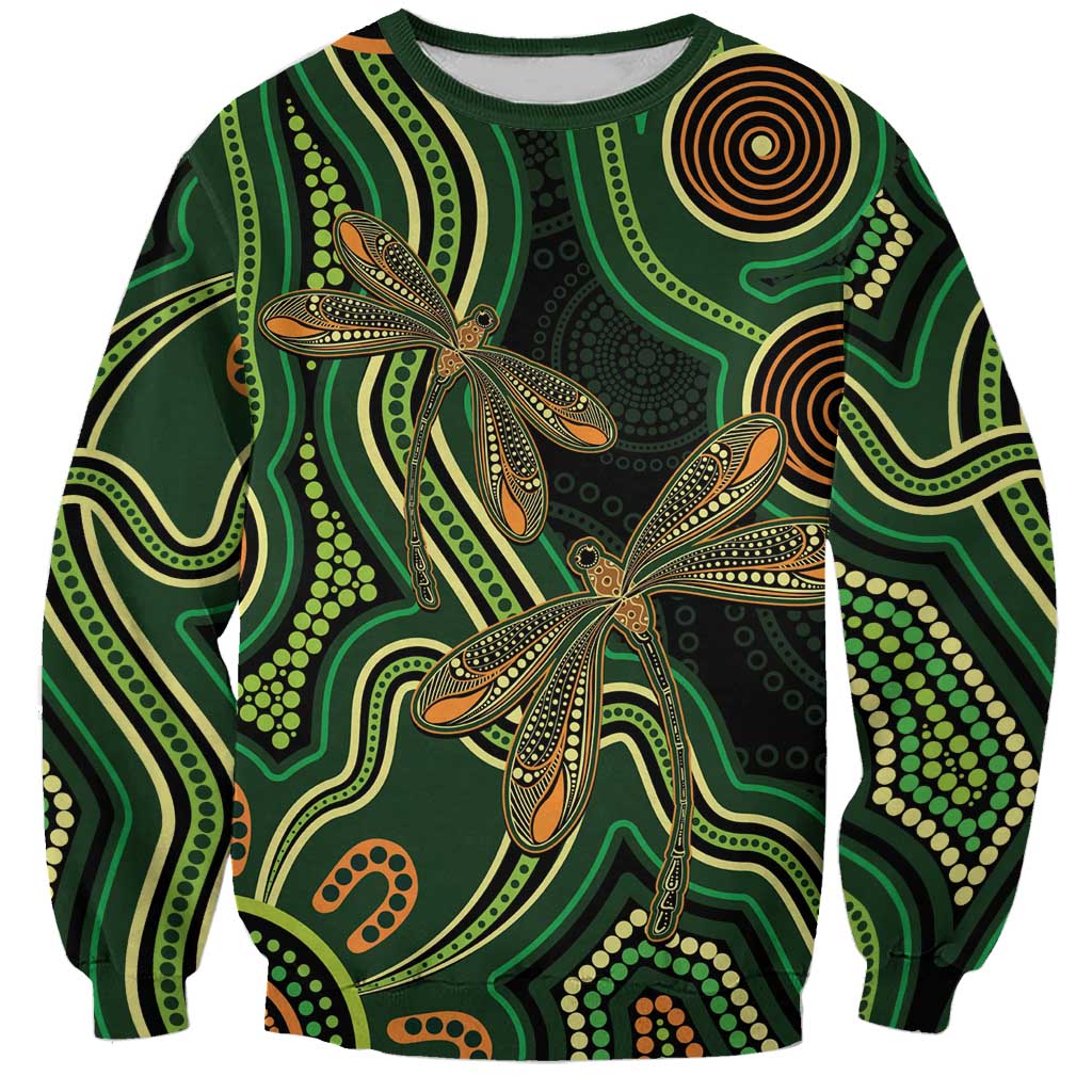 Green Indigenous Dragonfly Australia Sweatshirt Aboriginal Art - Aussie Hoodie