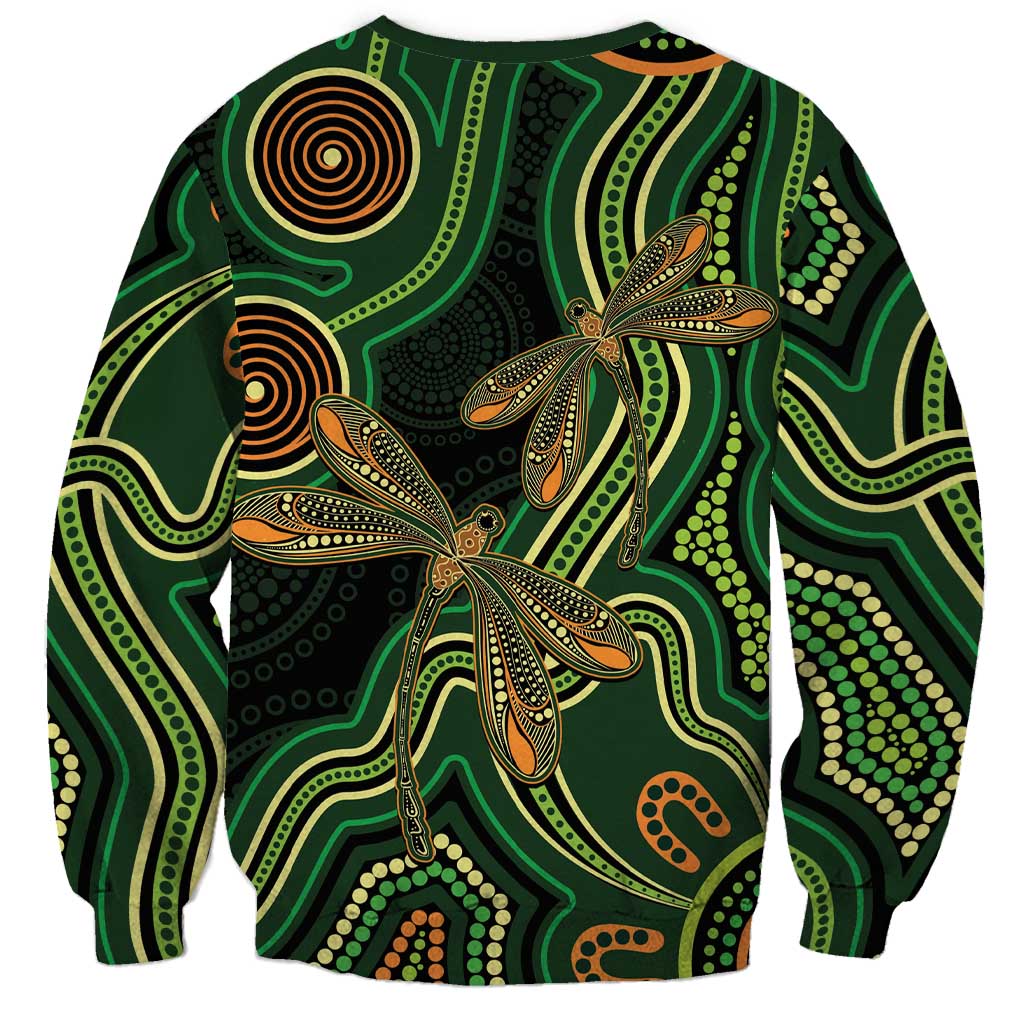 Green Indigenous Dragonfly Australia Sweatshirt Aboriginal Art - Aussie Hoodie