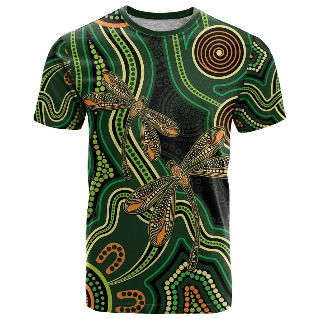 Green Indigenous Dragonfly Australia T Shirt Aboriginal Art - Aussie Hoodie