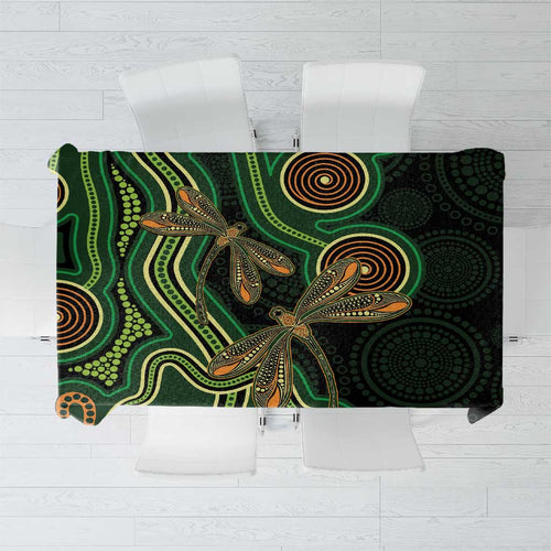 Green Indigenous Dragonfly Australia Tablecloth Aboriginal Art - Aussie Hoodie