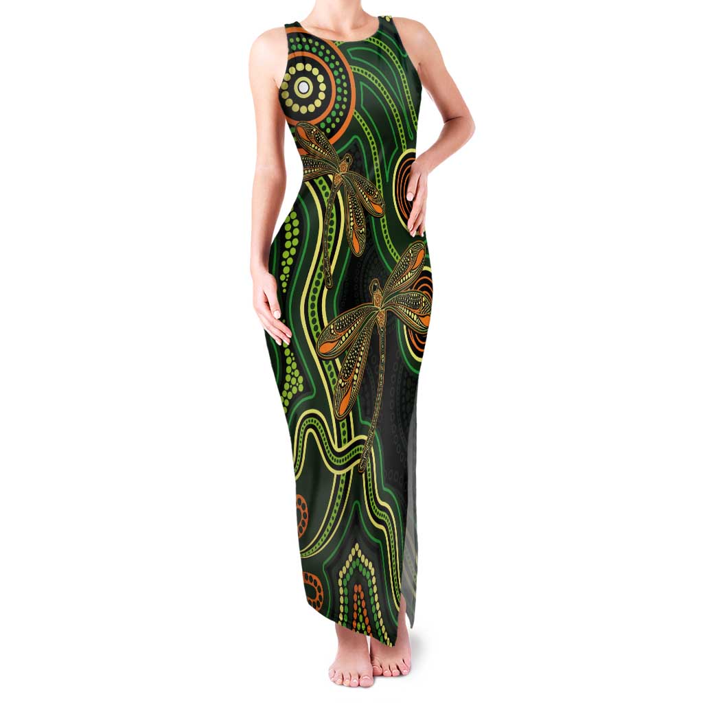 Green Indigenous Dragonfly Australia Tank Maxi Dress Aboriginal Art - Aussie Hoodie