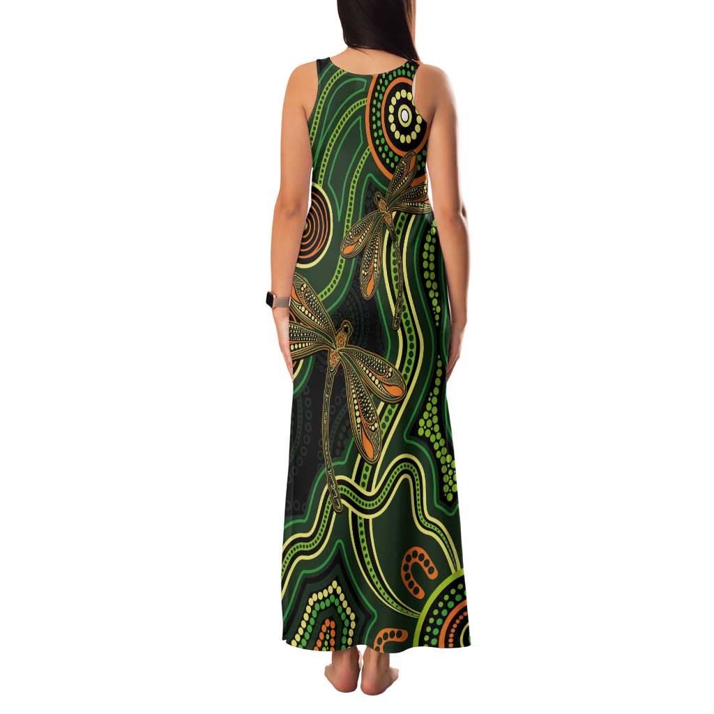 Green Indigenous Dragonfly Australia Tank Maxi Dress Aboriginal Art - Aussie Hoodie