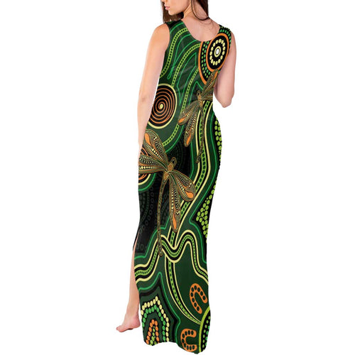 Green Indigenous Dragonfly Australia Tank Maxi Dress Aboriginal Art - Aussie Hoodie
