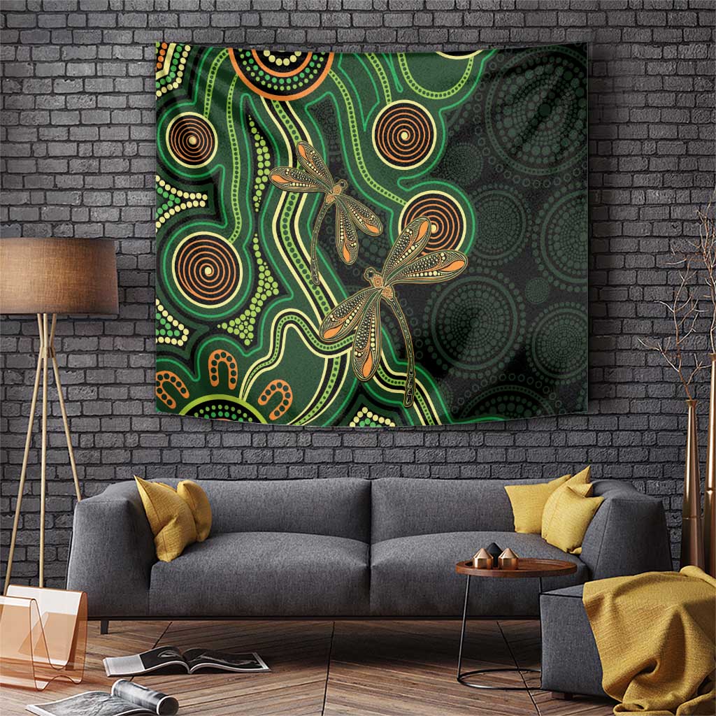 Green Indigenous Dragonfly Australia Tapestry Aboriginal Art - Aussie Hoodie