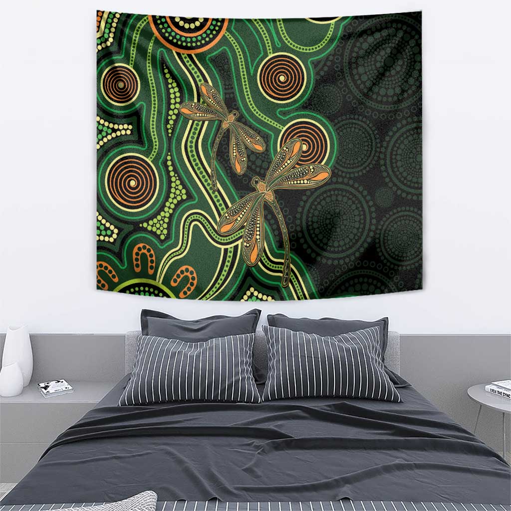 Green Indigenous Dragonfly Australia Tapestry Aboriginal Art - Aussie Hoodie