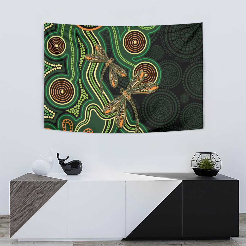 Green Indigenous Dragonfly Australia Tapestry Aboriginal Art - Aussie Hoodie