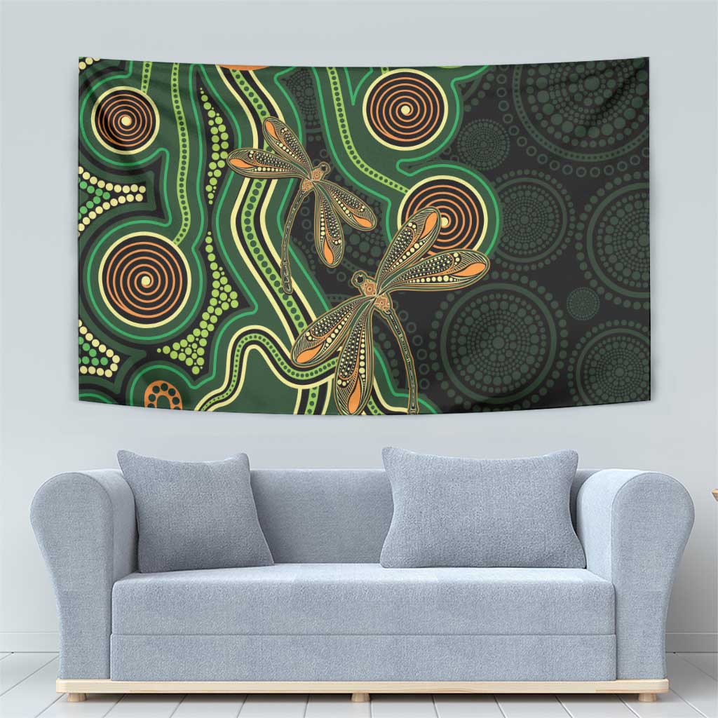 Green Indigenous Dragonfly Australia Tapestry Aboriginal Art - Aussie Hoodie