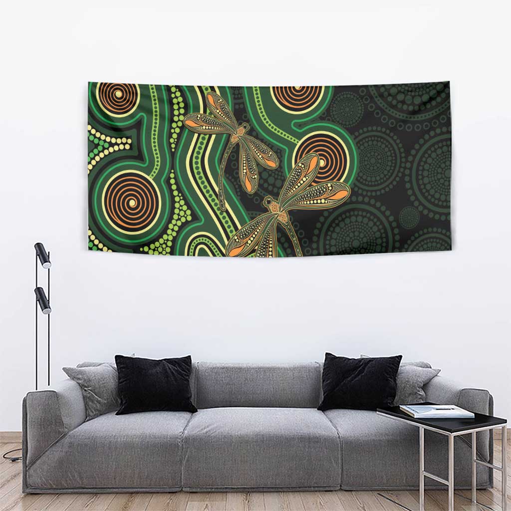 Green Indigenous Dragonfly Australia Tapestry Aboriginal Art - Aussie Hoodie