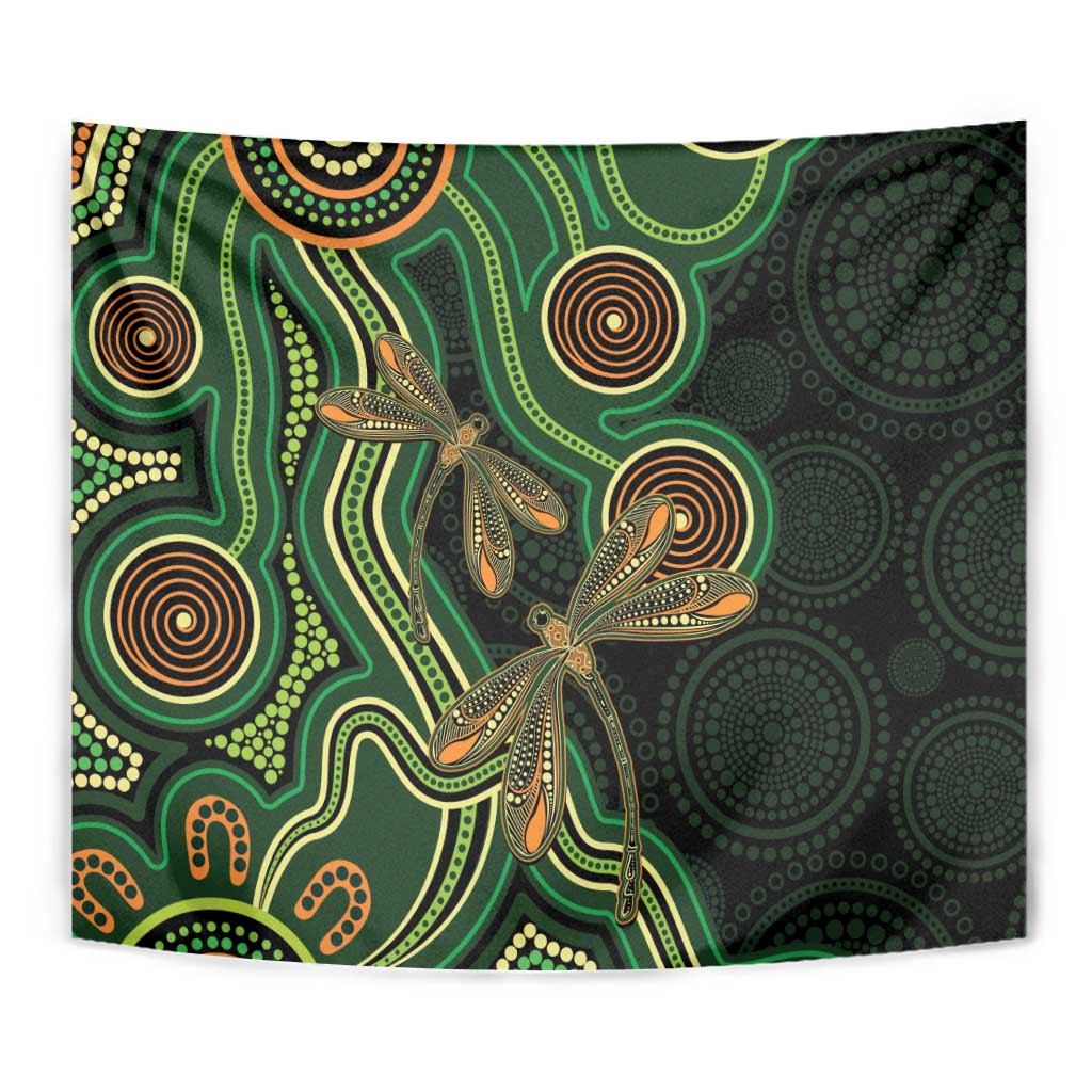 Green Indigenous Dragonfly Australia Tapestry Aboriginal Art - Aussie Hoodie