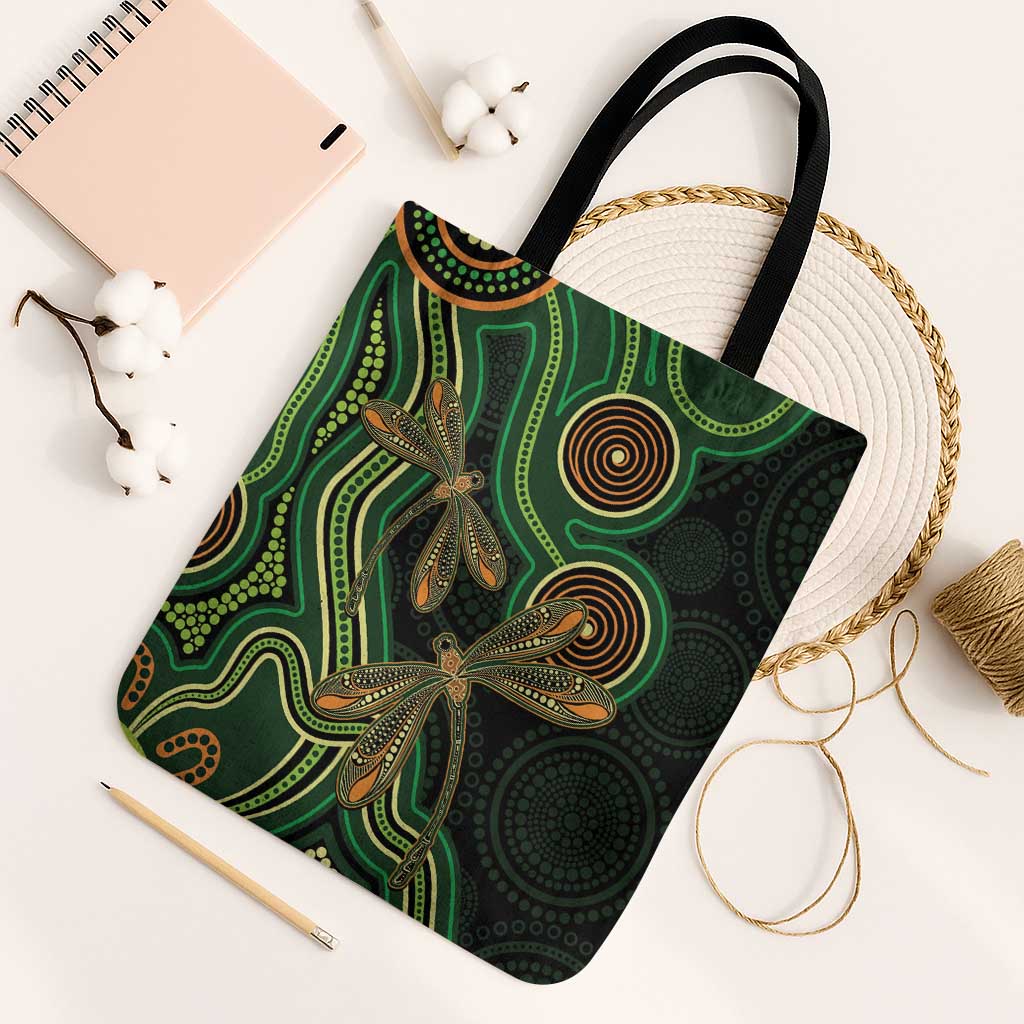 Green Indigenous Dragonfly Australia Tote Bag Aboriginal Art - Aussie Hoodie