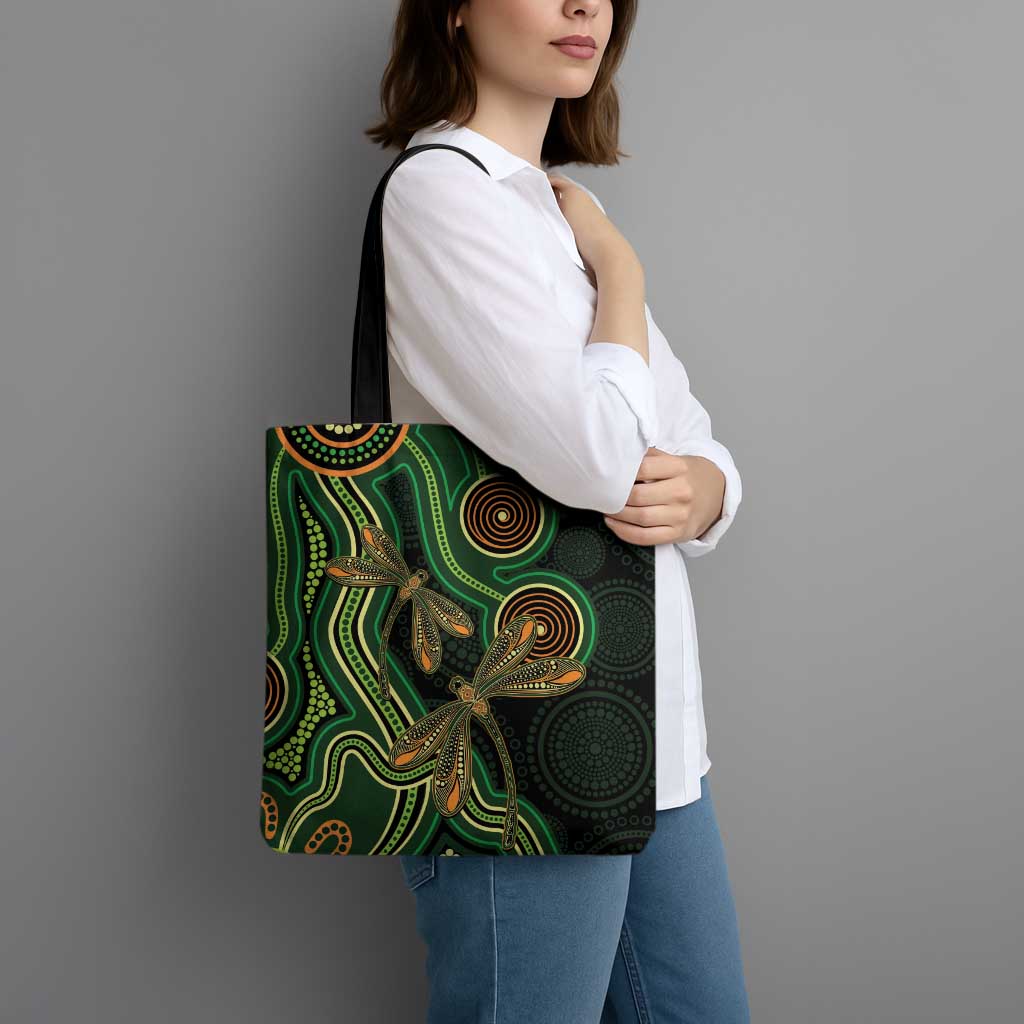 Green Indigenous Dragonfly Australia Tote Bag Aboriginal Art - Aussie Hoodie