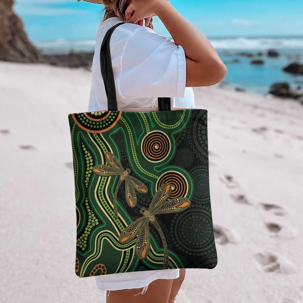 Green Indigenous Dragonfly Australia Tote Bag Aboriginal Art - Aussie Hoodie
