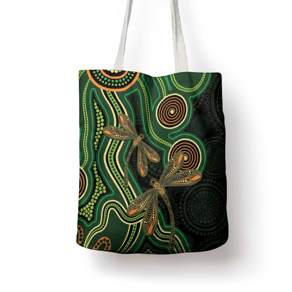 Green Indigenous Dragonfly Australia Tote Bag Aboriginal Art - Aussie Hoodie