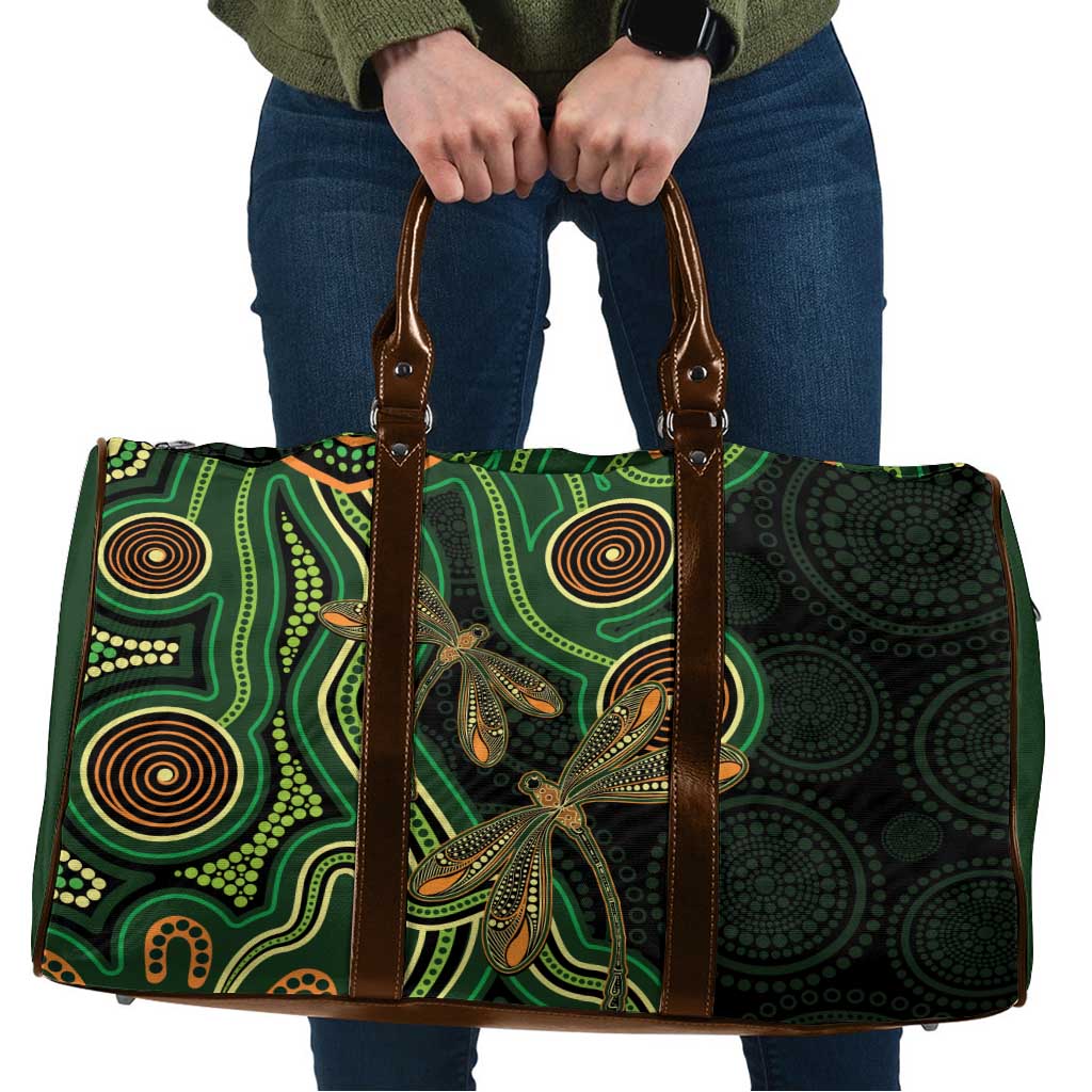 Green Indigenous Dragonfly Australia Travel Bag Aboriginal Art - Aussie Hoodie
