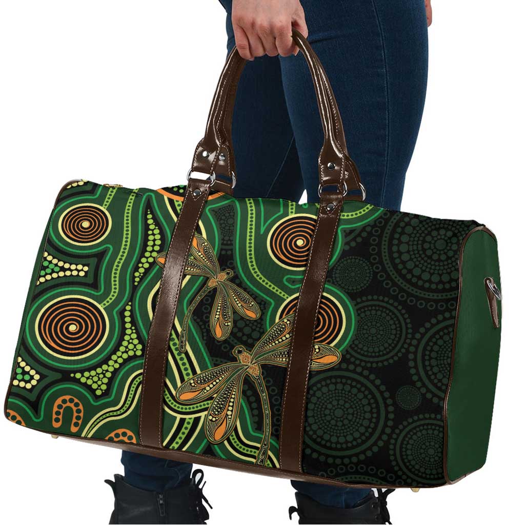 Green Indigenous Dragonfly Australia Travel Bag Aboriginal Art - Aussie Hoodie