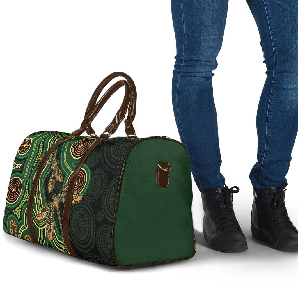 Green Indigenous Dragonfly Australia Travel Bag Aboriginal Art - Aussie Hoodie