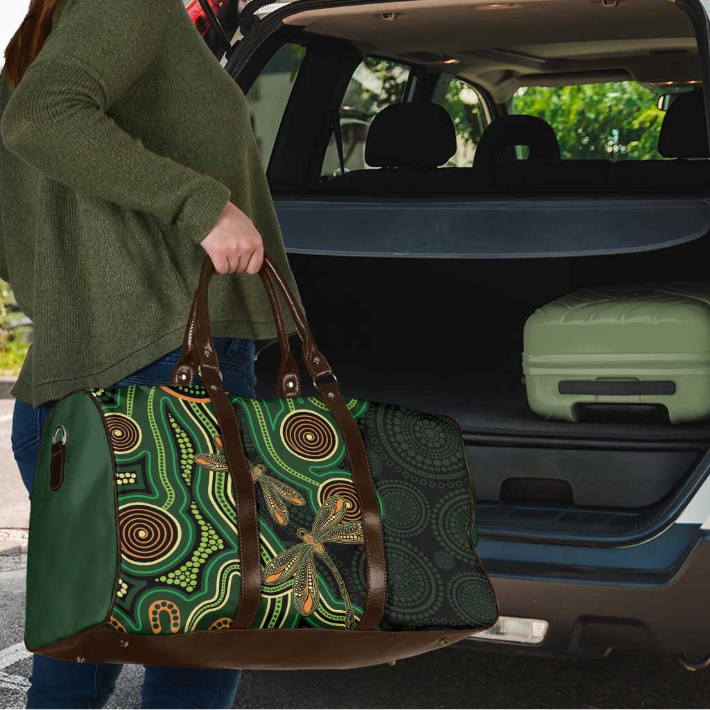 Green Indigenous Dragonfly Australia Travel Bag Aboriginal Art - Aussie Hoodie