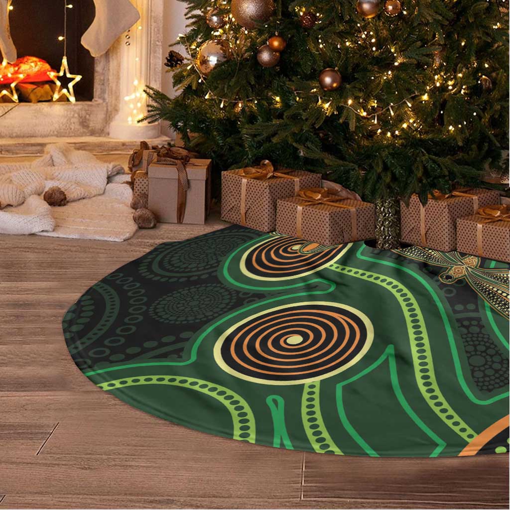 Green Indigenous Dragonfly Australia Tree Skirt Aboriginal Art - Aussie Hoodie