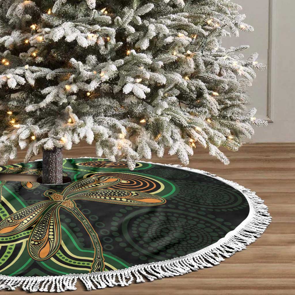 Green Indigenous Dragonfly Australia Tree Skirt Aboriginal Art - Aussie Hoodie