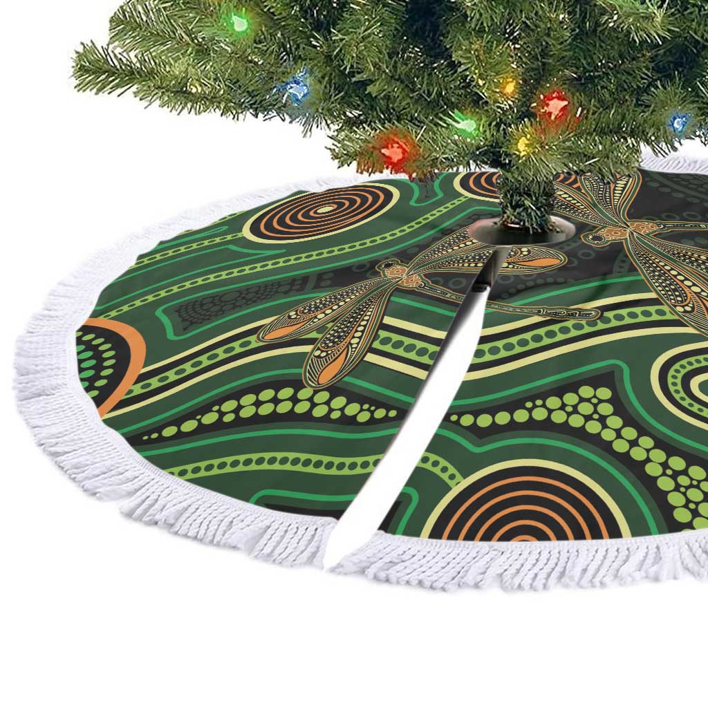 Green Indigenous Dragonfly Australia Tree Skirt Aboriginal Art - Aussie Hoodie