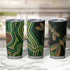 Green Indigenous Dragonfly Australia Tumbler Cup Aboriginal Art - Aussie Hoodie