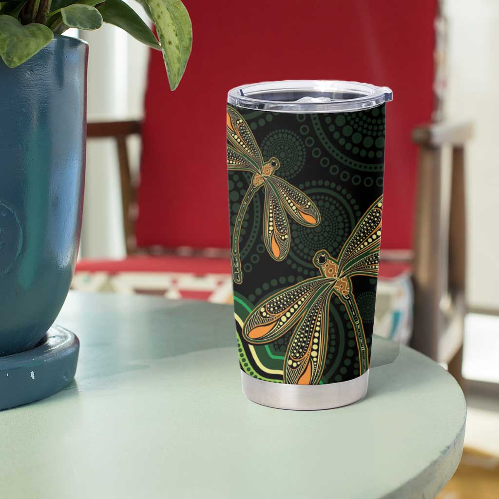 Green Indigenous Dragonfly Australia Tumbler Cup Aboriginal Art - Aussie Hoodie