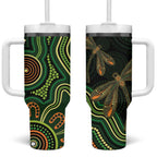 Green Indigenous Dragonfly Australia Tumbler With Handle Aboriginal Art - Aussie Hoodie