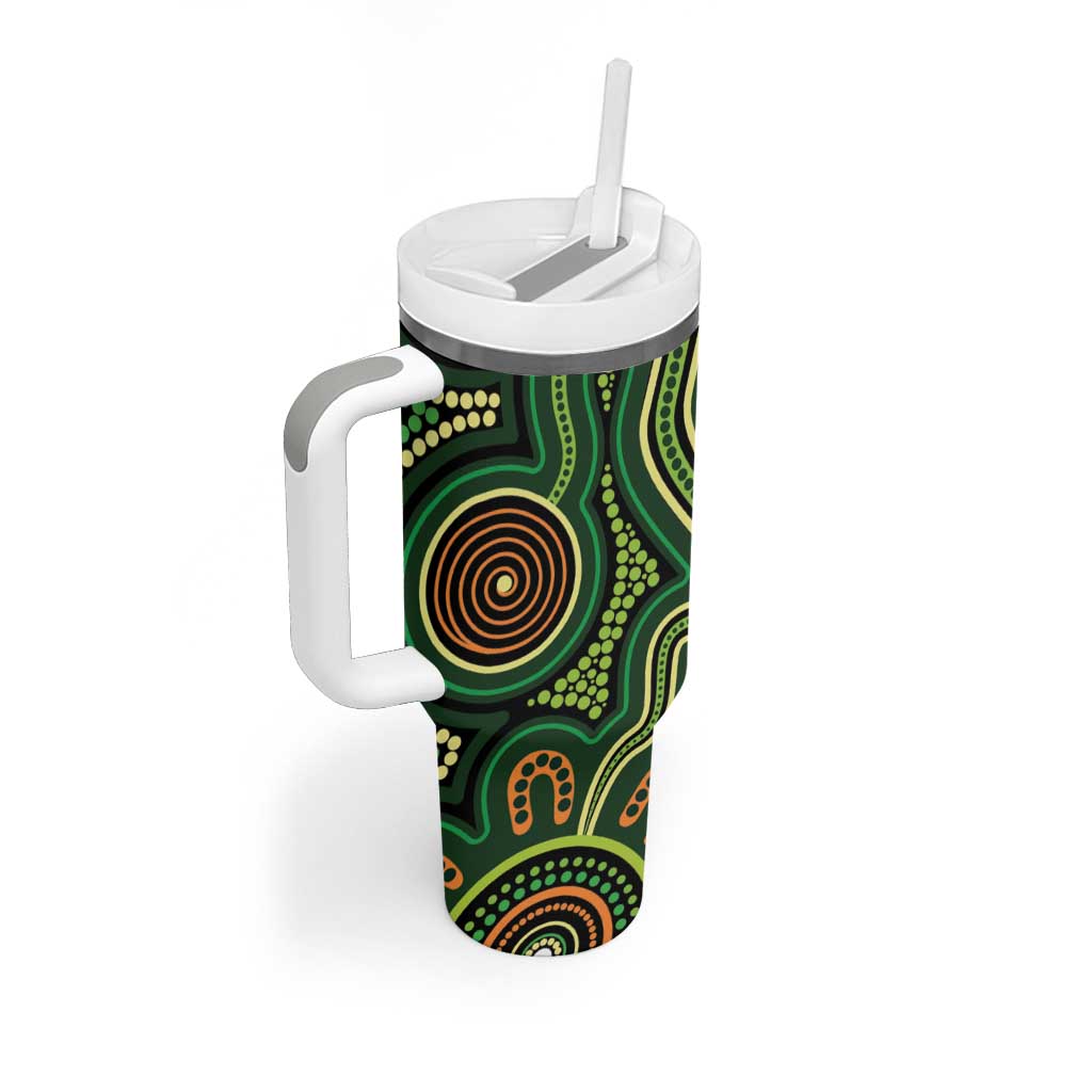 Green Indigenous Dragonfly Australia Tumbler With Handle Aboriginal Art - Aussie Hoodie