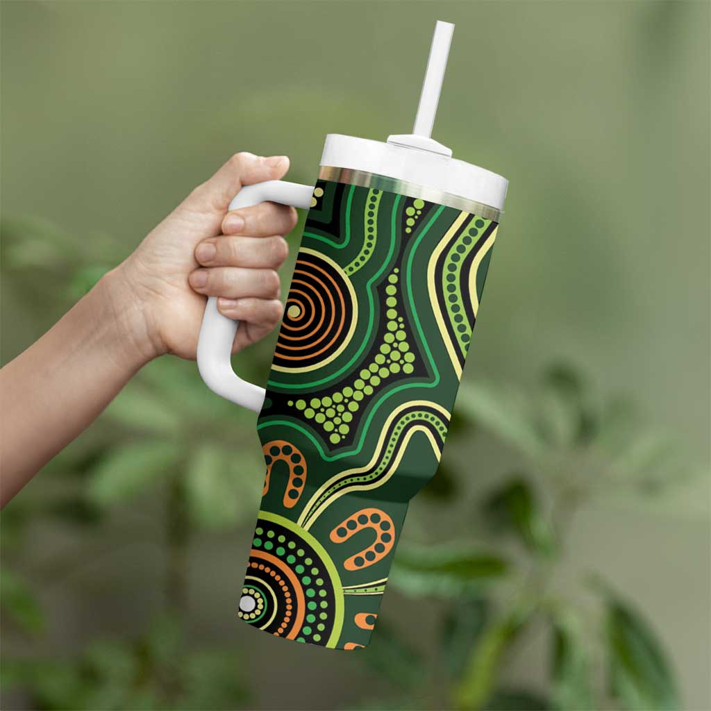 Green Indigenous Dragonfly Australia Tumbler With Handle Aboriginal Art - Aussie Hoodie