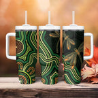 Green Indigenous Dragonfly Australia Tumbler With Handle Aboriginal Art - Aussie Hoodie
