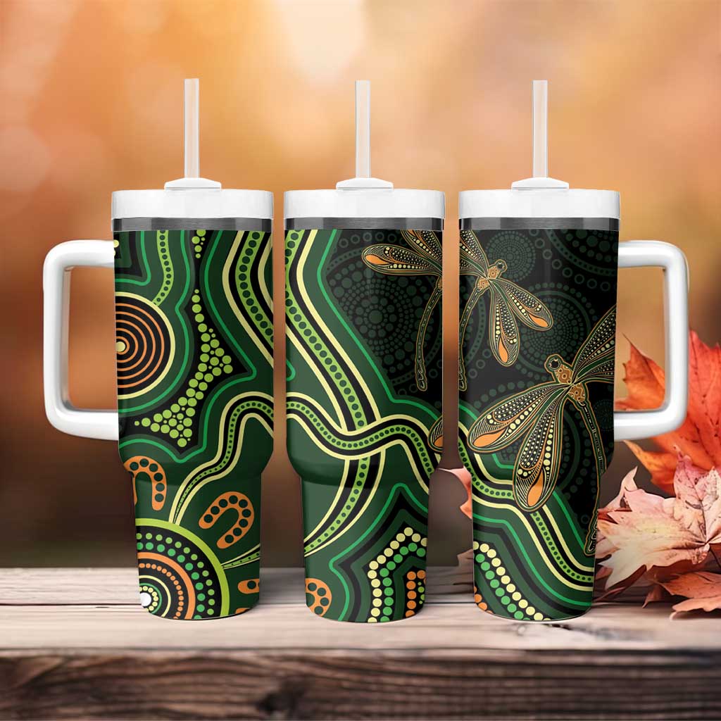 Green Indigenous Dragonfly Australia Tumbler With Handle Aboriginal Art - Aussie Hoodie