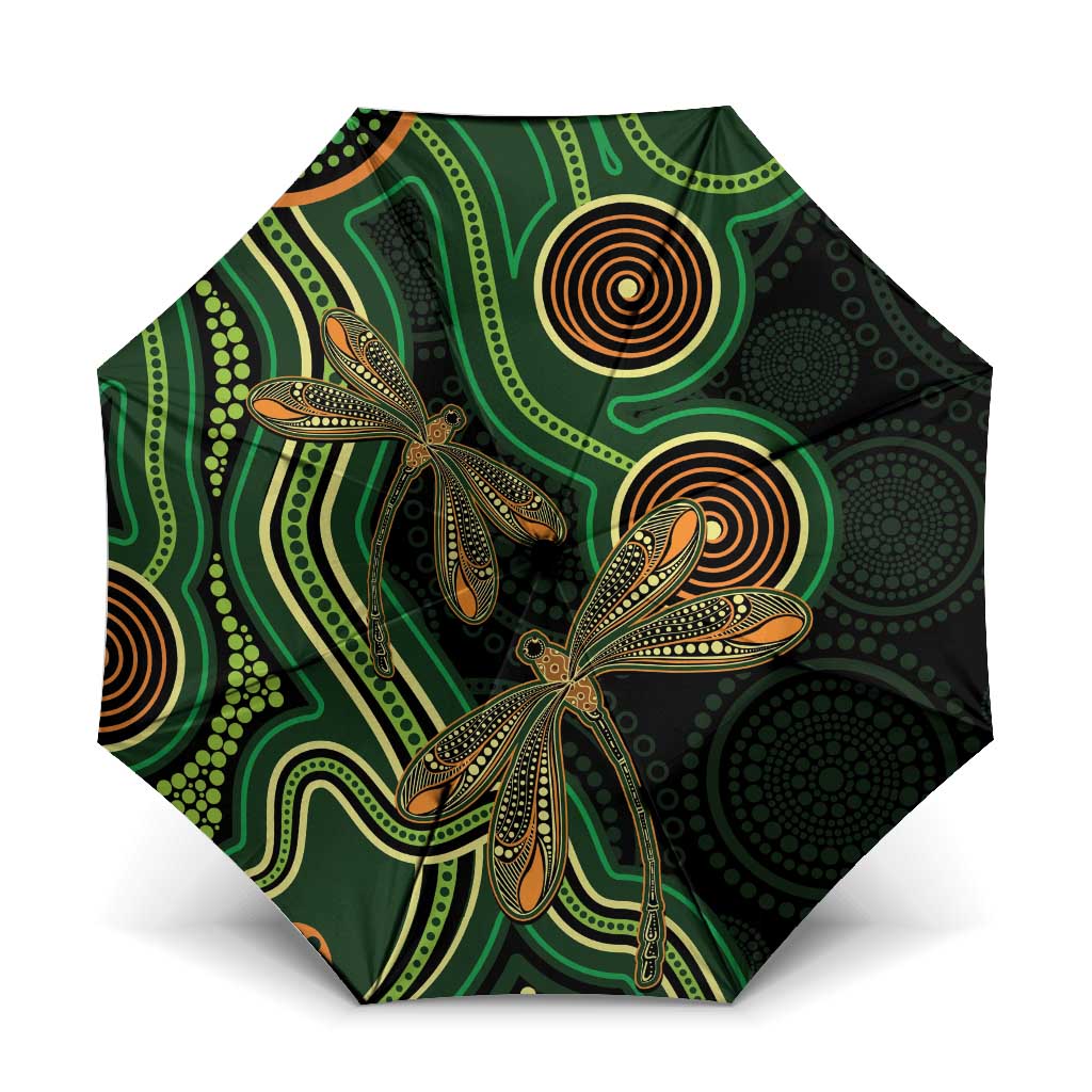 Green Indigenous Dragonfly Australia Umbrella Aboriginal Art - Aussie Hoodie