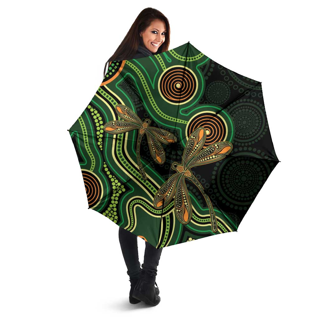 Green Indigenous Dragonfly Australia Umbrella Aboriginal Art - Aussie Hoodie