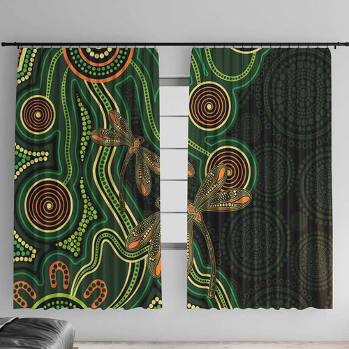 Green Indigenous Dragonfly Australia Window Curtain Aboriginal Art - Aussie Hoodie