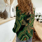Green Indigenous Dragonfly Australia Women Casual Shirt Aboriginal Art - Aussie Hoodie